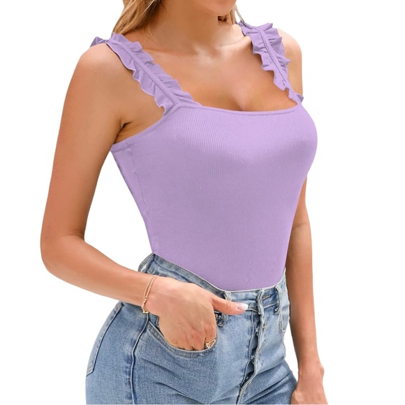 Lavender Ruffle Ribbed Tank - Picture 6 of 10
